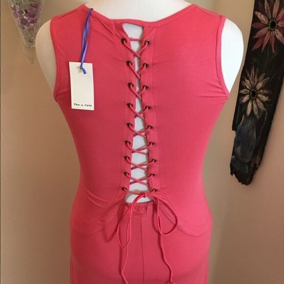 Pink Sleeveless Maxi Dress with Lace Down Corset Back - Picture 4 of 4
